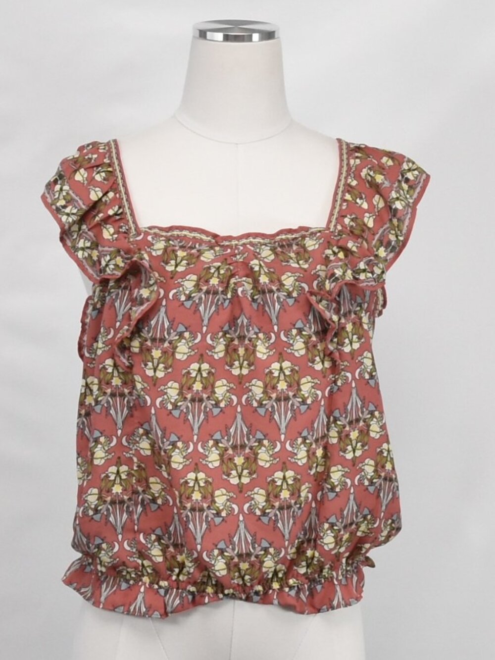 🌺Max Studio Coral Floral Ruffle Top Size Medium